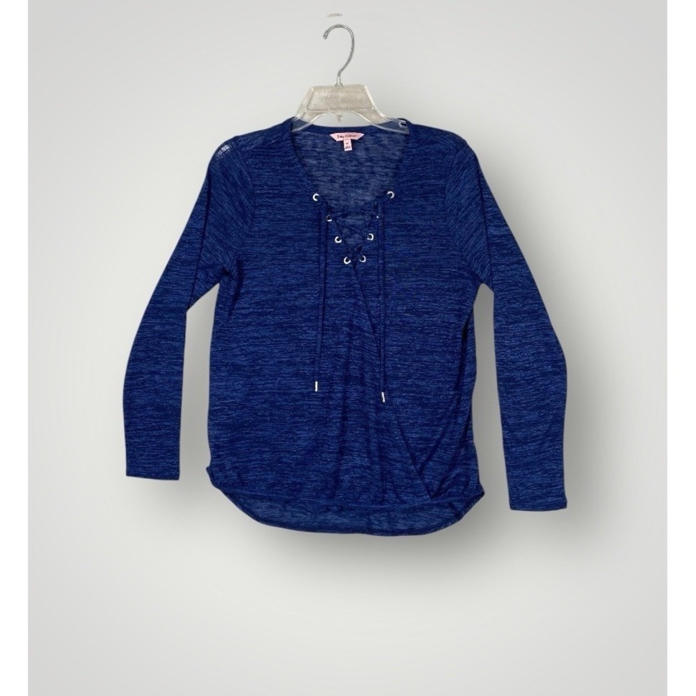 Juicy Couture‎ Shirt Womens Medium Dark Blue Lace Up V Neck Long Sleeve